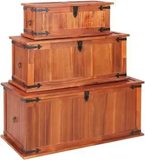 vidaXL 3x Solid Acacia Wood Storage Chests Storage Box Truck Wooden Cabinet