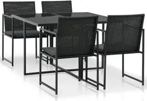vidaXL Patio Dining Set 5 Piece Outdoor Table and Chairs Poly Rattan Black
