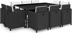 vidaXL Patio Furniture Set Outdoor Table and Chair 11 Piece Poly Rattan Black