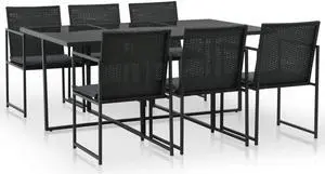 vidaXL Patio Dining Set 7 Piece Outdoor Table and Chairs Poly Rattan Black