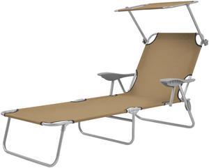 vidaXL Folding Sun Lounger Sunbed Pool Lounge Chair with Canopy Steel Taupe