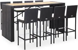 vidaXL Patio Bar Set 9 Piece Patio Bar Table and Stools Rattan and Wood Black