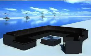 vidaXL Patio Lounge Set 12 Piece Garden Sofa with Cushions Poly Rattan Black
