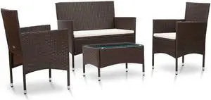 vidaXL Patio Furniture Set 3 Piece Outdoor Sectional Sofa Poly Rattan Brown