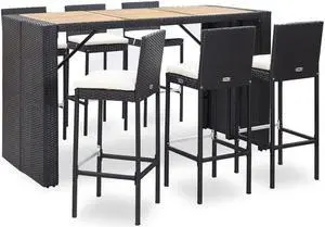 vidaXL Patio Bar Set 7 Piece Patio Bar Table and Chairs Dining Set Poly Rattan