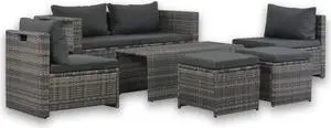 vidaXL Patio Furniture Set 6 Piece Patio Sectional Sofa with Table Rattan Gray