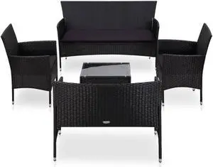 vidaXL Patio Furniture Set 5 Piece Patio Sofa with Table Poly Rattan Black