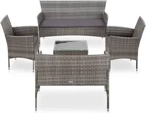 vidaXL Patio Furniture Set 5 Piece Patio Sofa with Table Poly Rattan Gray