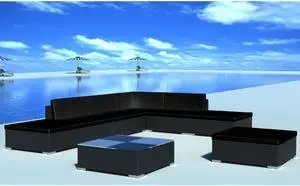 vidaXL Patio Lounge Set 8 Piece Sectional Sofa with Cushions Poly Rattan Black