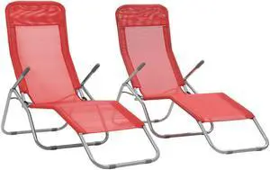 vidaXL Deckchairs Outdoor Chaise Lounge Chair Sunbeds 2 Pcs Textilene Red