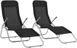 vidaXL Deckchairs Outdoor Lounge Chairs Folding Sunlounger 2 Pcs Blue Textilene