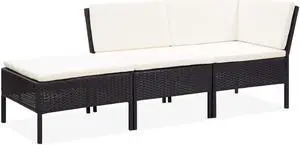 vidaXL Patio Furniture Set 3 Piece Sectional Sofa with Footrest Rattan Black