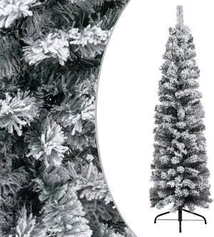 vidaXL Christmas Tree Decoration Artificial Slim Tree with Stand Green PVC