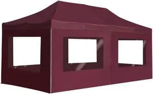 vidaXL Party Tent Pop up Canopy Folding Gazebo with Walls Aluminum Wine Red
