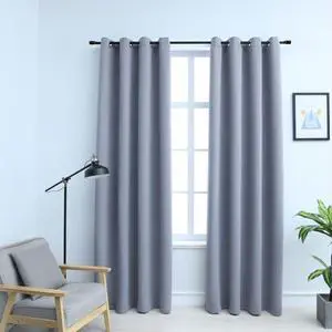 vidaXL Curtains 2 Pcs Blackout Curtains Window Blinds with Rings Gray Fabric vidaXL Curtains 2 Pcs Blackout Curtains Window Blinds with Rings Gray Fabric