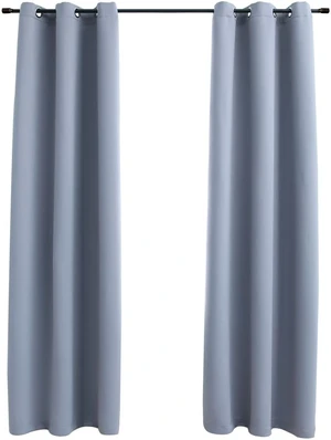vidaXL Curtains 2 Pcs Blackout Curtains Window Blinds with Rings Gray Fabric vidaXL Curtains 2 Pcs Blackout Curtains Window Blinds with Rings Gray Fabric