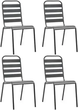 vidaXL Patio Chairs 4 Pcs Outdoor Dining Set Slatted Design Steel Dark Gray
