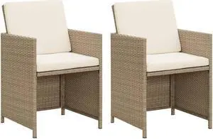 vidaXL Patio Chairs 2 Pcs Patio Dining Chair with Cushions Poly Rattan Beige