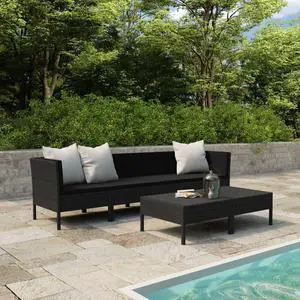 vidaXL Patio Furniture Set 6 Piece Sofa Couch with Cushions Poly Rattan Black