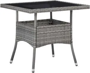 vidaXL Patio Dining Table Garden Patio Table with Glass Top PE Rattan Gray