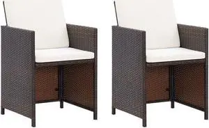 vidaXL Patio Chairs 2 Pcs Patio Dining Chair with Cushions Poly Rattan Brown