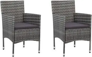 vidaXL Rattan Chair Set of 2 Grey Poly Rattan, Steel Frame Medium