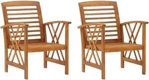 vidaXL Patio Chairs 2 Pcs Patio Dining Chair with Armrest Solid Wood Acacia
