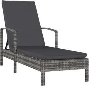 vidaXL Patio Lounge Chair Outdoor Chaise Lounge with Armrests Poly Rattan Gray