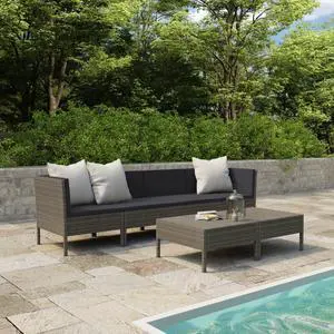 vidaXL Patio Furniture Set 6 Piece Sofa Couch with Cushions Poly Rattan Gray