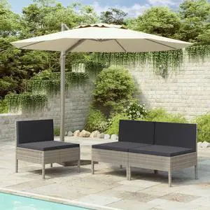 vidaXL Patio Chairs 3 Pcs Conversation Chair with Cushions Poly Rattan Gray