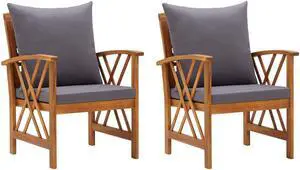 vidaXL Patio Chairs 2 pcs Patio Dining Chair with Cushions Solid Wood Acacia