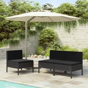 vidaXL Patio Chairs 3 Pcs Conversation Chair with Cushions Poly Rattan Black