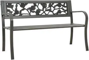 vidaXL Outdoor Patio Bench Garden Park Steel Bench with Armrests Steel Gray