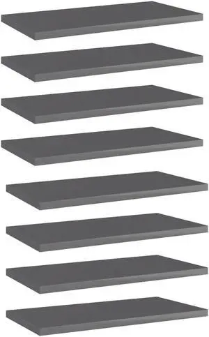 vidaXL Bookshelf Boards Floating Shelf 8 Pcs High Gloss Gray Engineered Wood