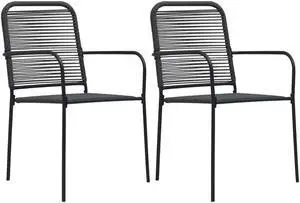 vidaXL Patio Chairs 2 Pcs Outdoor Dining Chair Cotton Rope and Steel Black