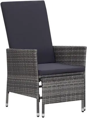 vidaXL Outdoor Recliner Chair Lounge Chair with Cushions Poly Poly Rattan Gray