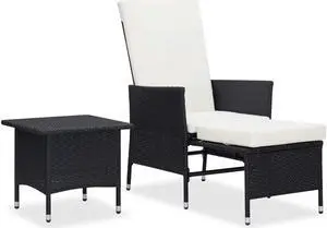 vidaXL Patio Furniture Set 2 Piece Sofa Chair with Coffee Table Rattan Black