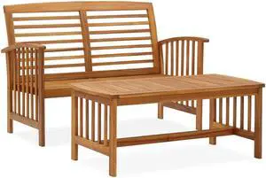 vidaXL Patio Furniture Set 2 Piece Bench Seat with Table Solid Acacia Wood