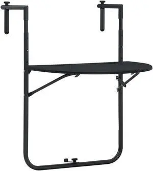 vidaXL Balcony Table Folding Outdoor Table Patio Railing Table Plastic Black