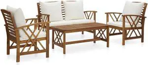 vidaXL Patio Furniture Set 4 Piece Bench Seat with Table Solid Acacia Wood