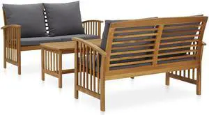 vidaXL Patio Furniture Set 3 Piece Bench Seat with Table Solid Acacia Wood
