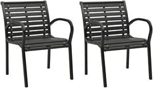 vidaXL Patio Chairs 2 Pcs Dining Chair with Metal Frame Steel and WPC Black