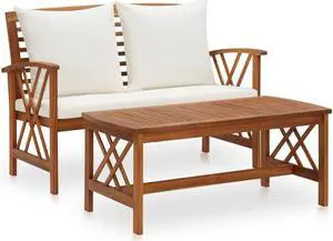 vidaXL Patio Furniture Set 2 Piece Bench Seat with Table Solid Acacia Wood
