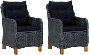 vidaXL Patio Chairs 2 Pcs Patio Dining Chair with Cushions Poly Rattan Dark Gray