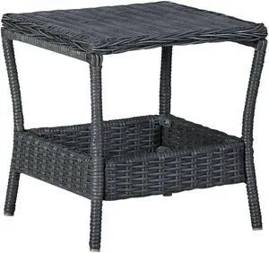 vidaXL Outdoor Side Table Garden Patio End Table with Storage PE Rattan Gray
