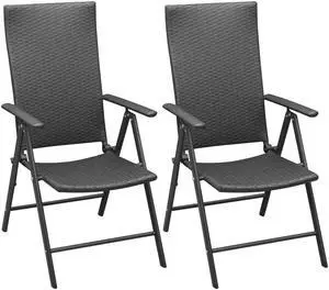 vidaXL Stackable Patio Chairs 2 Pcs Outdoor Patio Dining Chair Poly Rattan Black