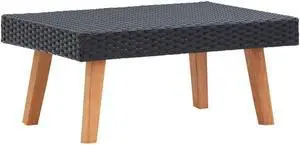 vidaXL Patio Coffee Table Side Table Solid Eucalyptus Wood PE Rattan Black