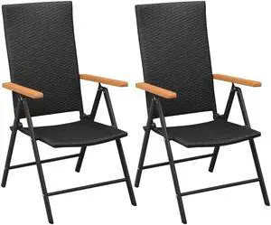 vidaXL Stackable Patio Chairs 2 Pcs Outdoor Patio Dining Chair Poly Rattan Black