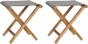 vidaXL Folding Chairs 2 pcs for Camping Solid Teak Wood and Fabric Dark Gray