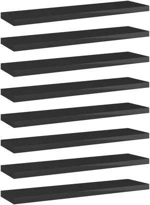vidaXL Bookshelf Boards Floating Shelf 8 Pcs High Gloss Black Engineered Wood